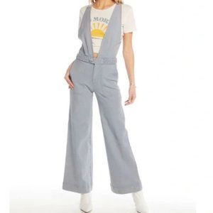 Chaser Retro Wide Leg Flare Light Blue Wash Canvas Denim Overalls / Jumpsuit (S)
